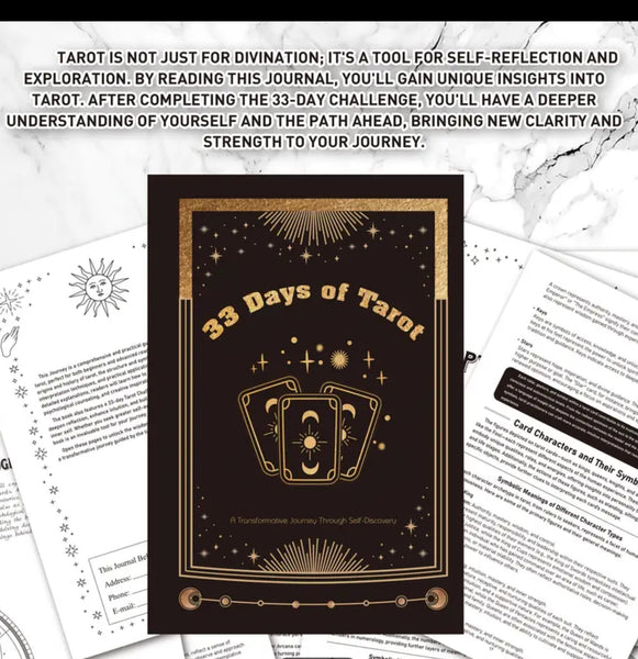 33 Days of tarot challenge, journal, learning and self discovery workbook