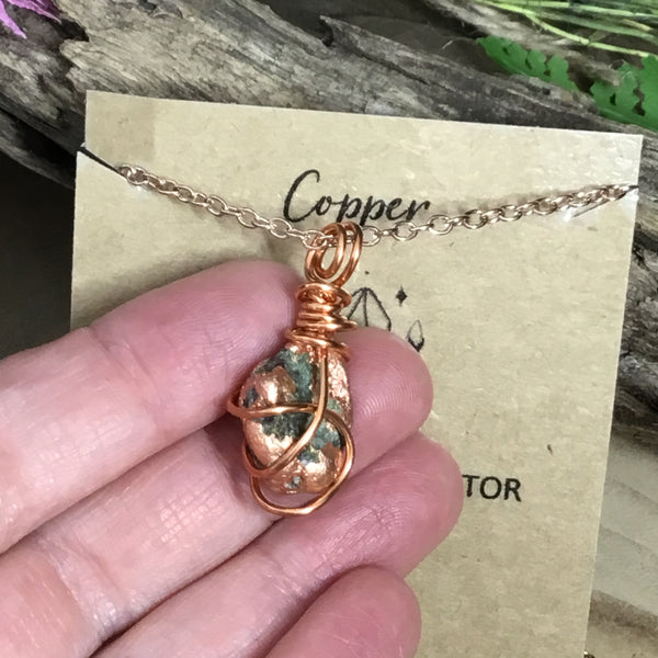 COPPER Wearable Raw Energy Natural Pendant Wire Wrapped Necklace