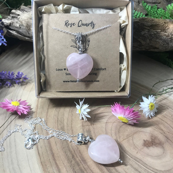 Rose quartz heart pendant necklace - wearable energy