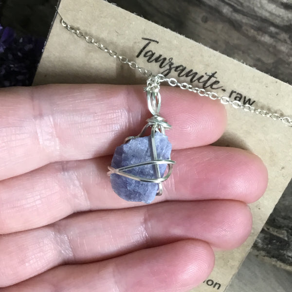 Tanzanite Wire Wrapped Pendant Necklace