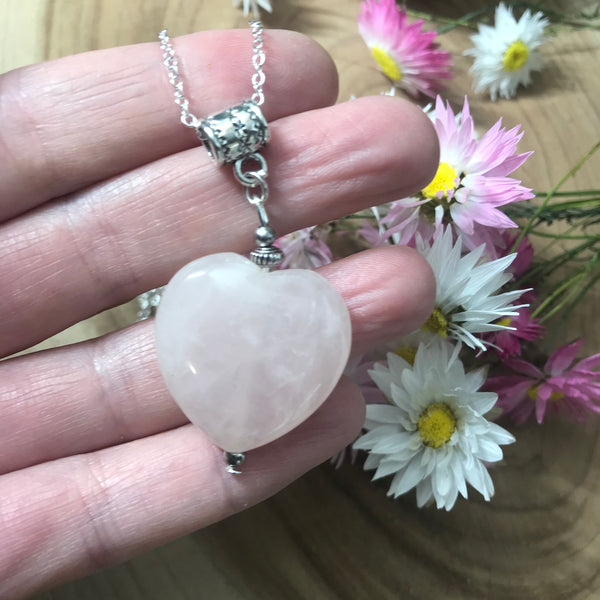 Rose quartz heart pendant necklace - wearable energy