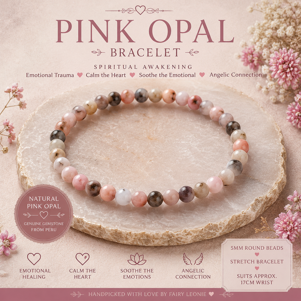 Pink Opal 5mm beaded bracelet