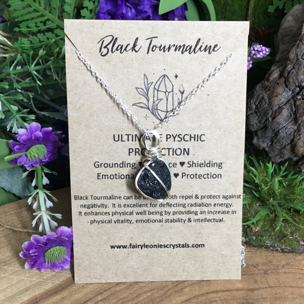 Black Tourmaline Wire wrapped pendant necklace