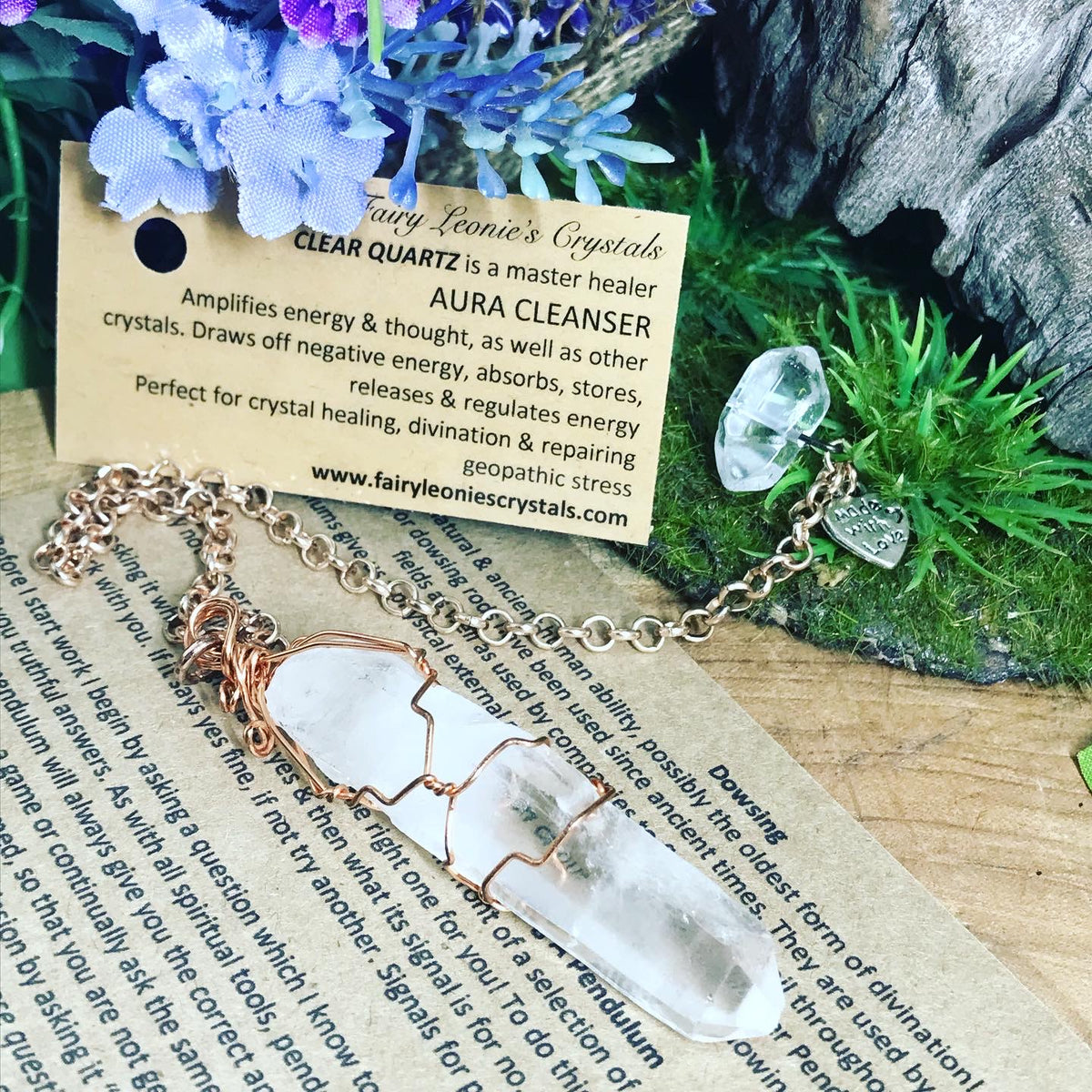 Clear Quartz hand wrapped pendulum. Divination - Energy Work Tool