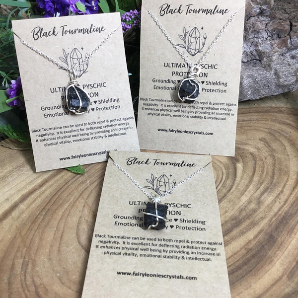 Black Tourmaline Wire wrapped pendant necklace