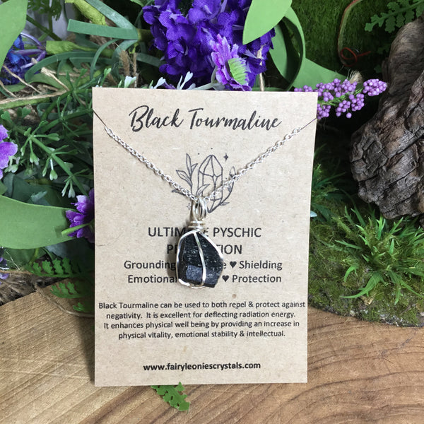 Black Tourmaline Wire wrapped pendant necklace