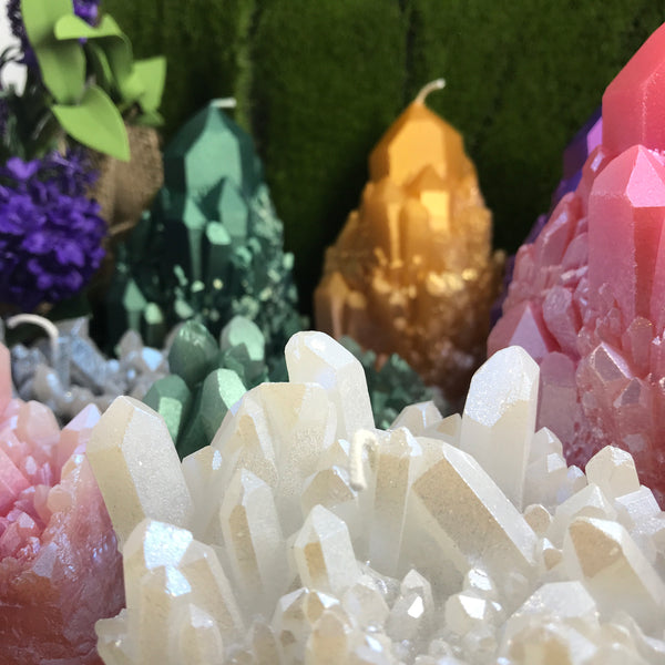 Aura Quartz Cluster Shaped Candle. Sacred Space Home Decor