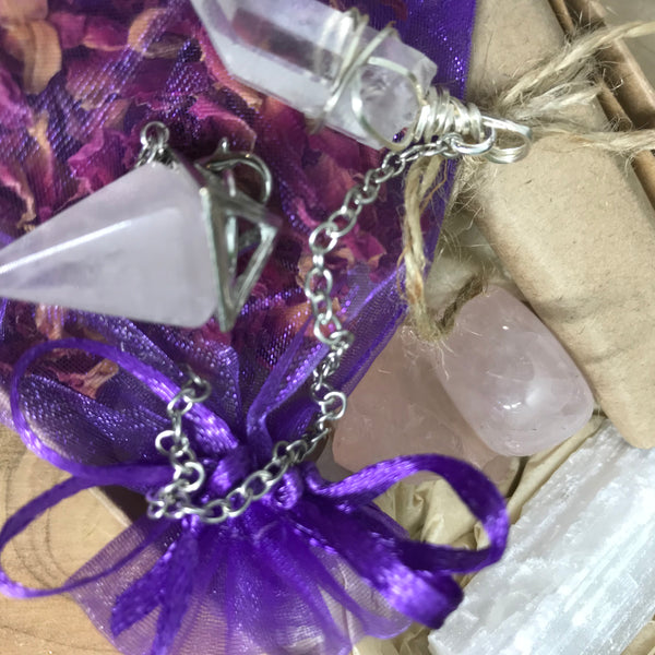 Rose Quartz Pendulum Heart Rebalancing Kit. Divination- Energy Work Tool