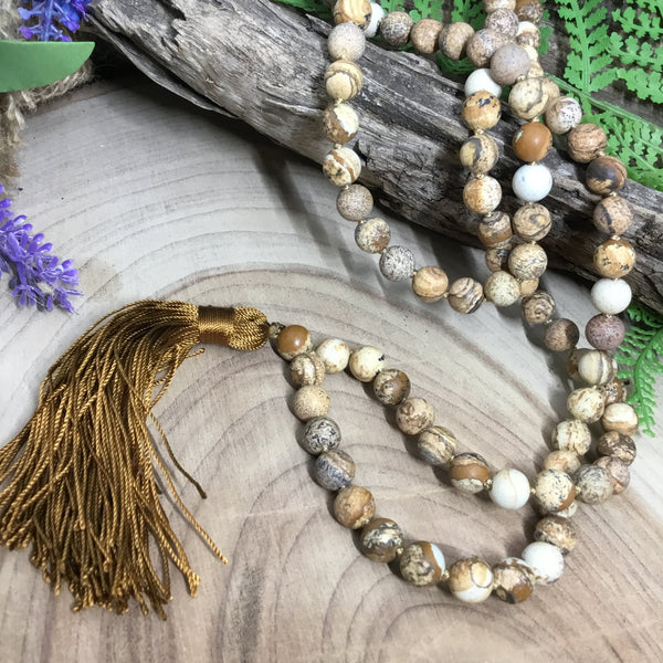 Picture Jasper  crystal mala bead wearable energy necklace