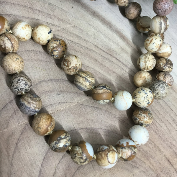 Picture Jasper  crystal mala bead wearable energy necklace