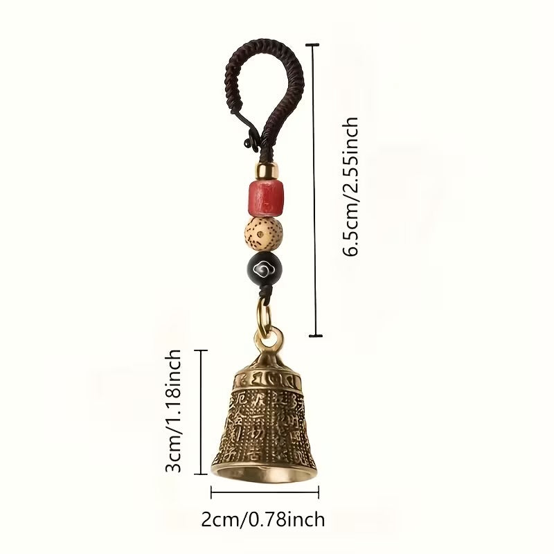 Buddhist Mantra Bell Keychain – Handcrafted Vintage Style (Good Luck Charm)