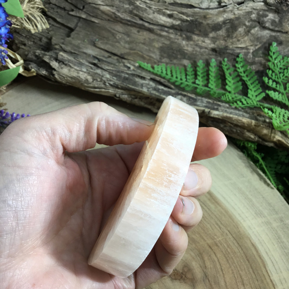 CLEANSE AND PURIFY- PEACH selenite crescent moon charging plate