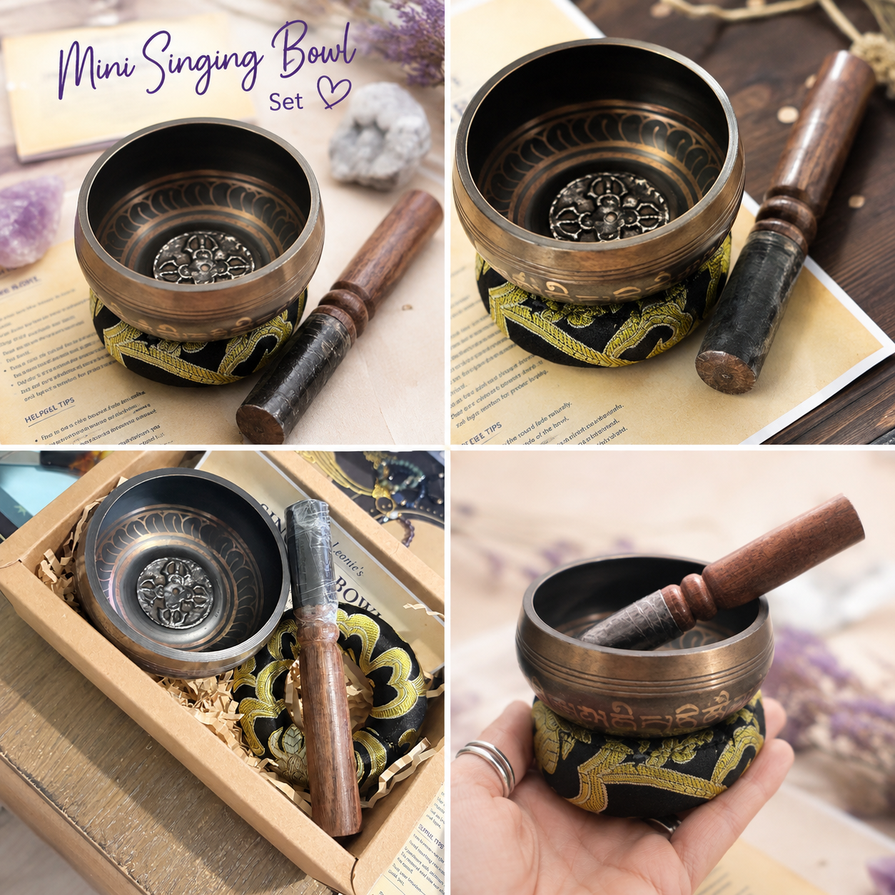 MINI SINGING BOWL SET  - Black and Gold Small Singing Bowl