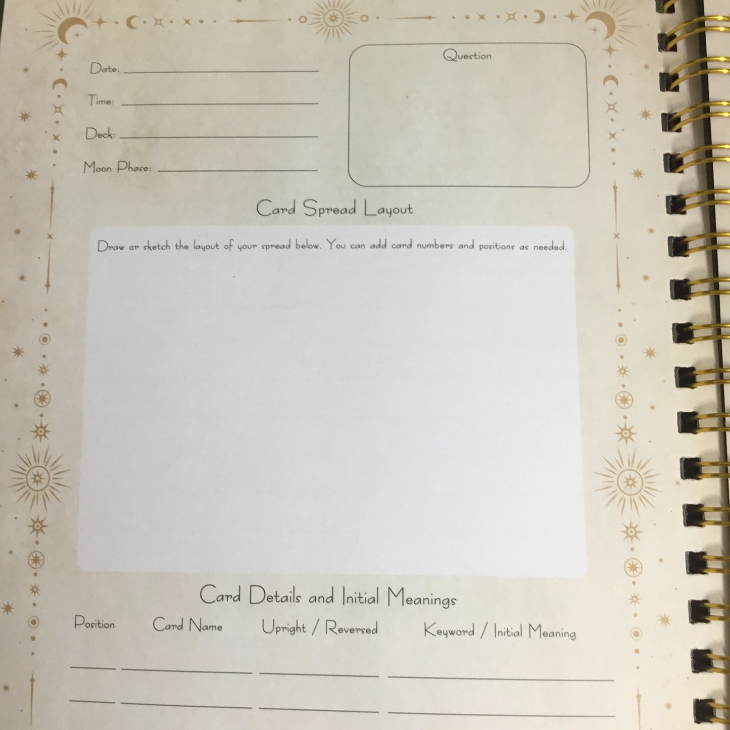Tarot and oracle card journal workbook