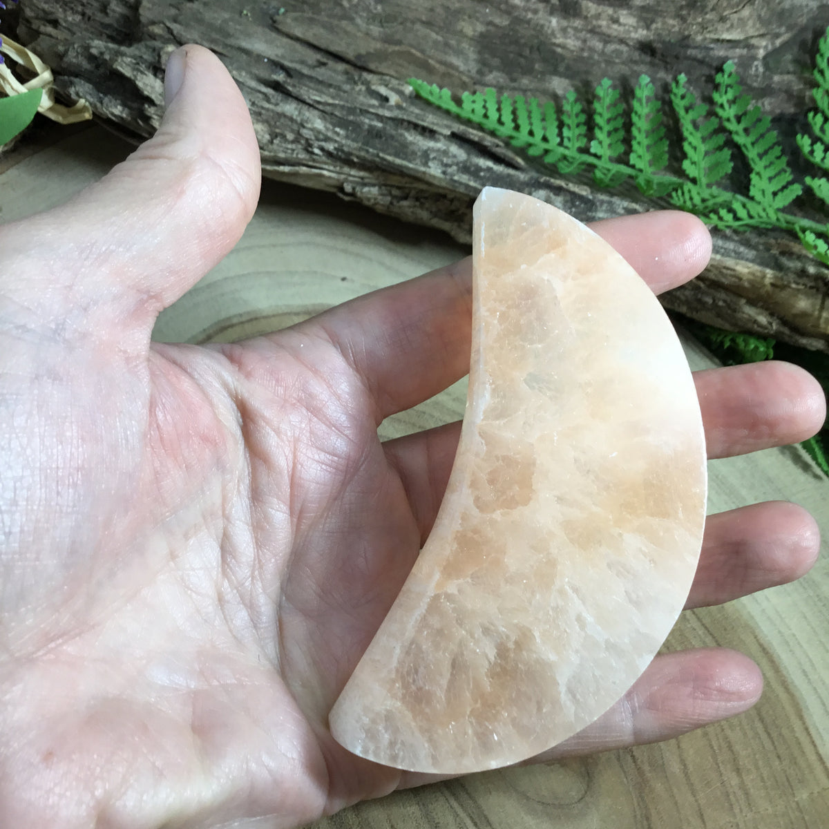 CLEANSE AND PURIFY- PEACH selenite crescent moon charging plate