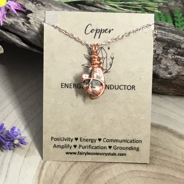 COPPER Wearable Raw Energy Natural Pendant Wire Wrapped Necklace