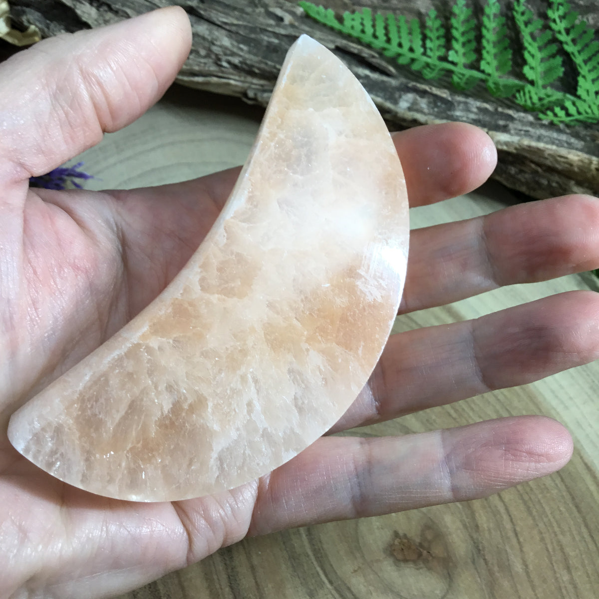 CLEANSE AND PURIFY- PEACH selenite crescent moon charging plate