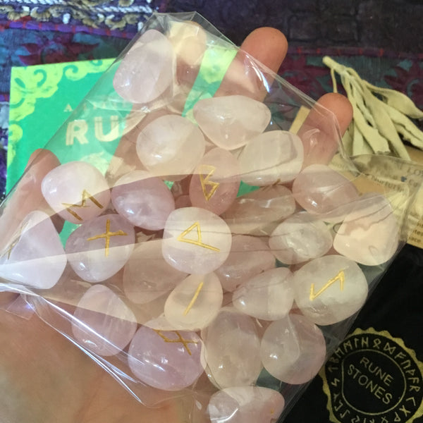 Rose quartz Viking rune oracle set