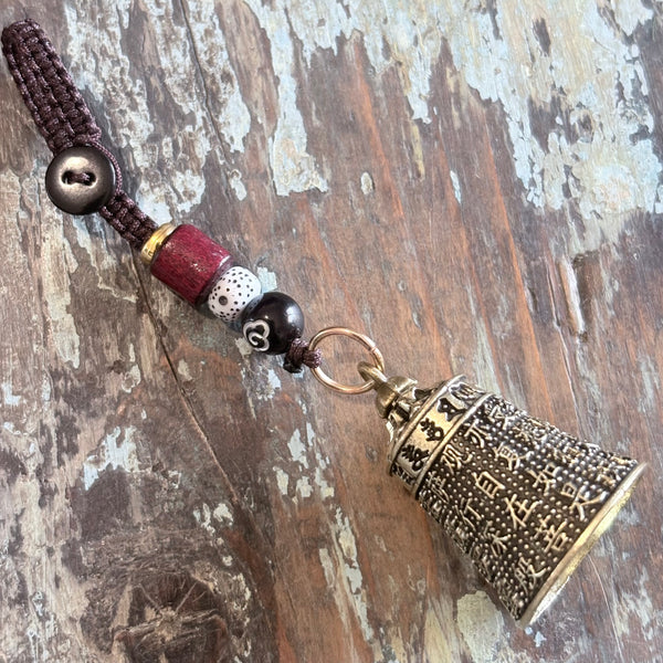 Buddhist Mantra Bell Keychain – Handcrafted Vintage Style (Good Luck Charm)