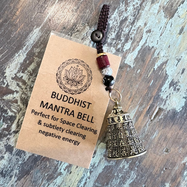 Buddhist Mantra Bell Keychain – Handcrafted Vintage Style (Good Luck Charm)