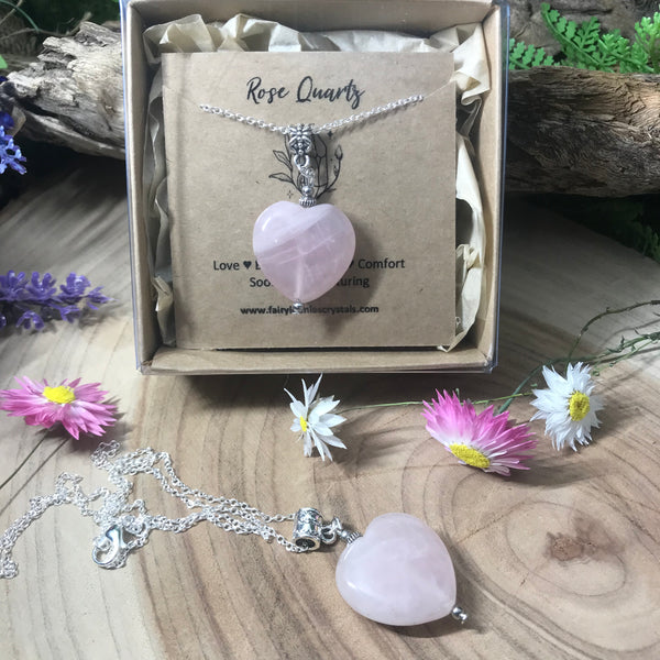 Rose quartz heart pendant necklace - wearable energy