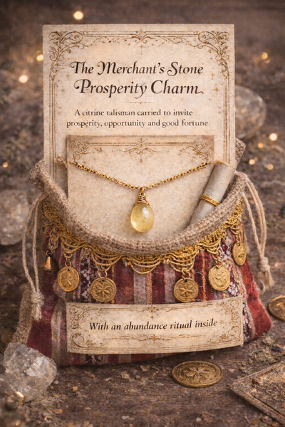 Merchant’s Stone Prosperity Charm – Citrine Necklace with Ritual