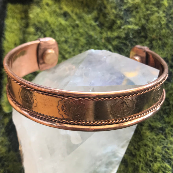 Copper Bracelet 1.5cm flower of life or chakra design