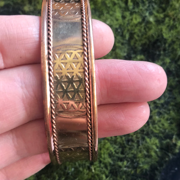 Copper Bracelet 1.5cm flower of life or chakra design