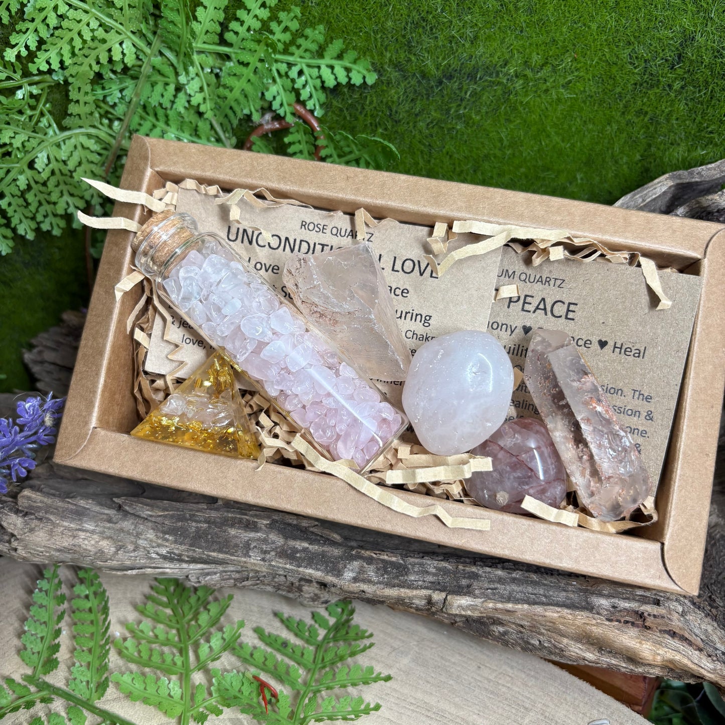 Heart Sanctuary Crystal Set – Rose Quartz & Lithium Healing Collection
