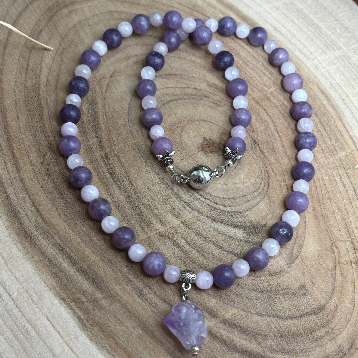 Calm & Comfort  wearable energy - kunzite, lepidolite and elestial amethyst necklace & earring set