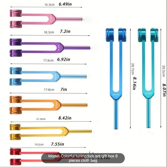 SET of 8 Alloy Coloured TUNING FORKS