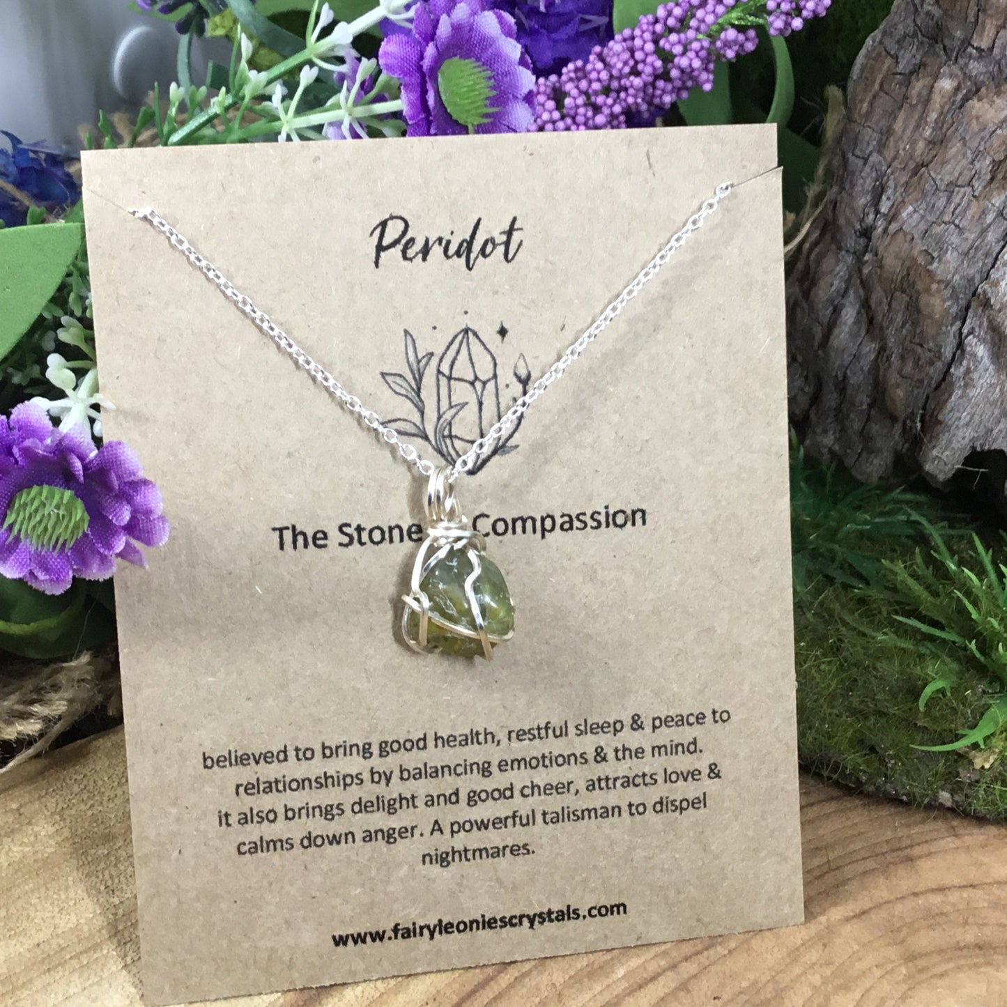 WEARABLE ENERGY. Peridot Wire Wrapped Necklace Pendant 002