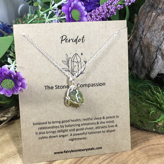 WEARABLE ENERGY. Peridot Wire Wrapped Necklace Pendant 002