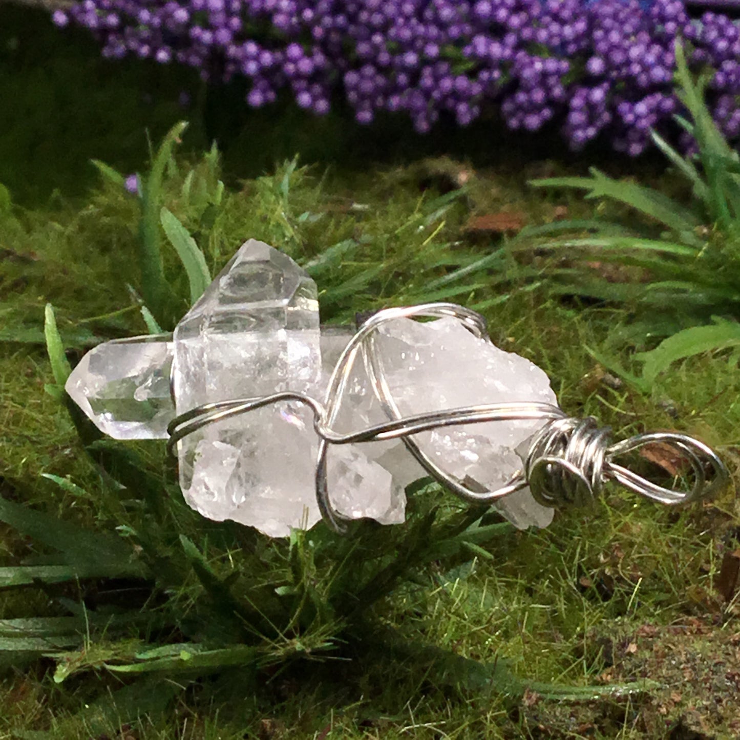 WEARABLE ENERGY- Wire Wrapped Australian Clear Quartz mini Bridge Cluster pendant necklace #3