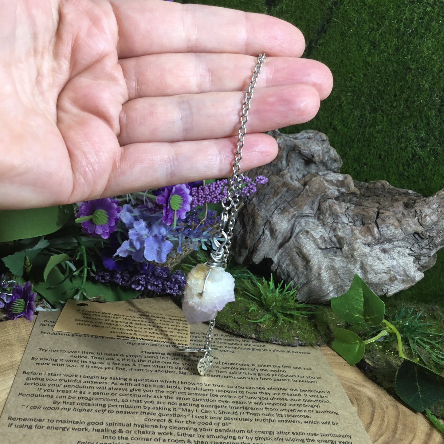 PENDULUM FOR DIVINATION & DE-CLUTTERING - Amethyst Spirit Quartz. Energy Work Tool