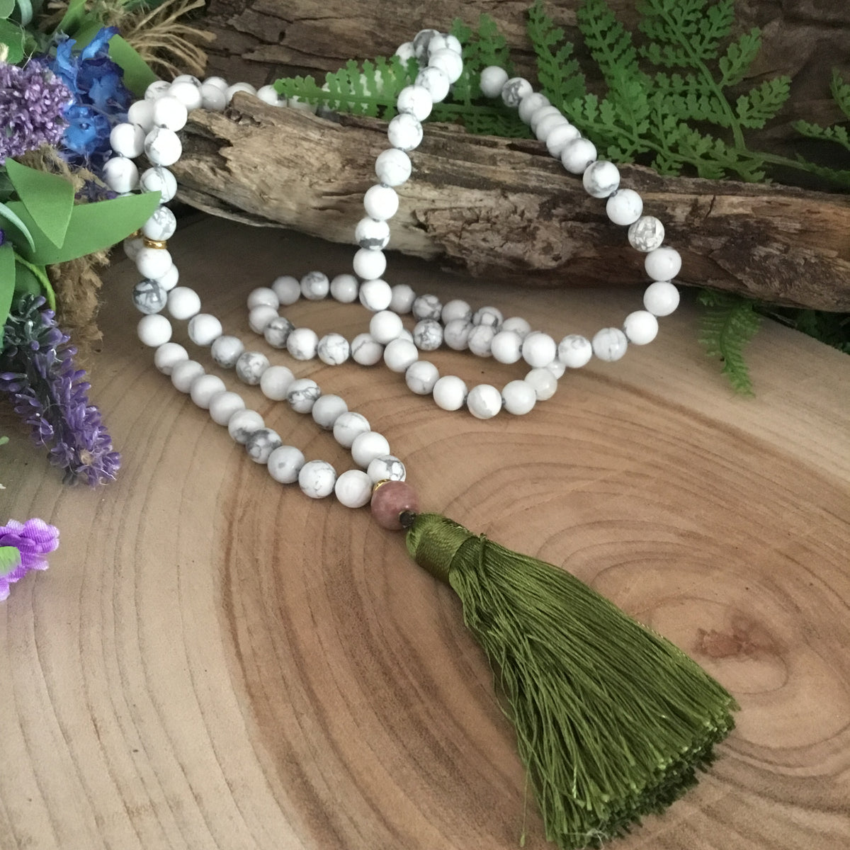 HOWLITE super calming crystal mala bead wearable energy necklace