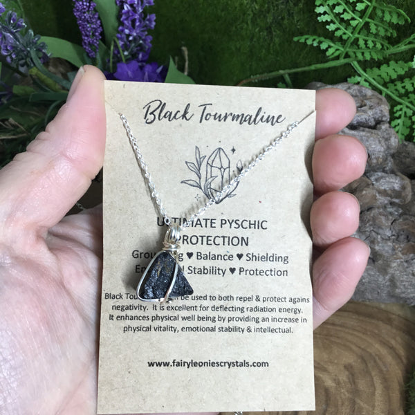 Black Tourmaline Wire wrapped pendant necklace