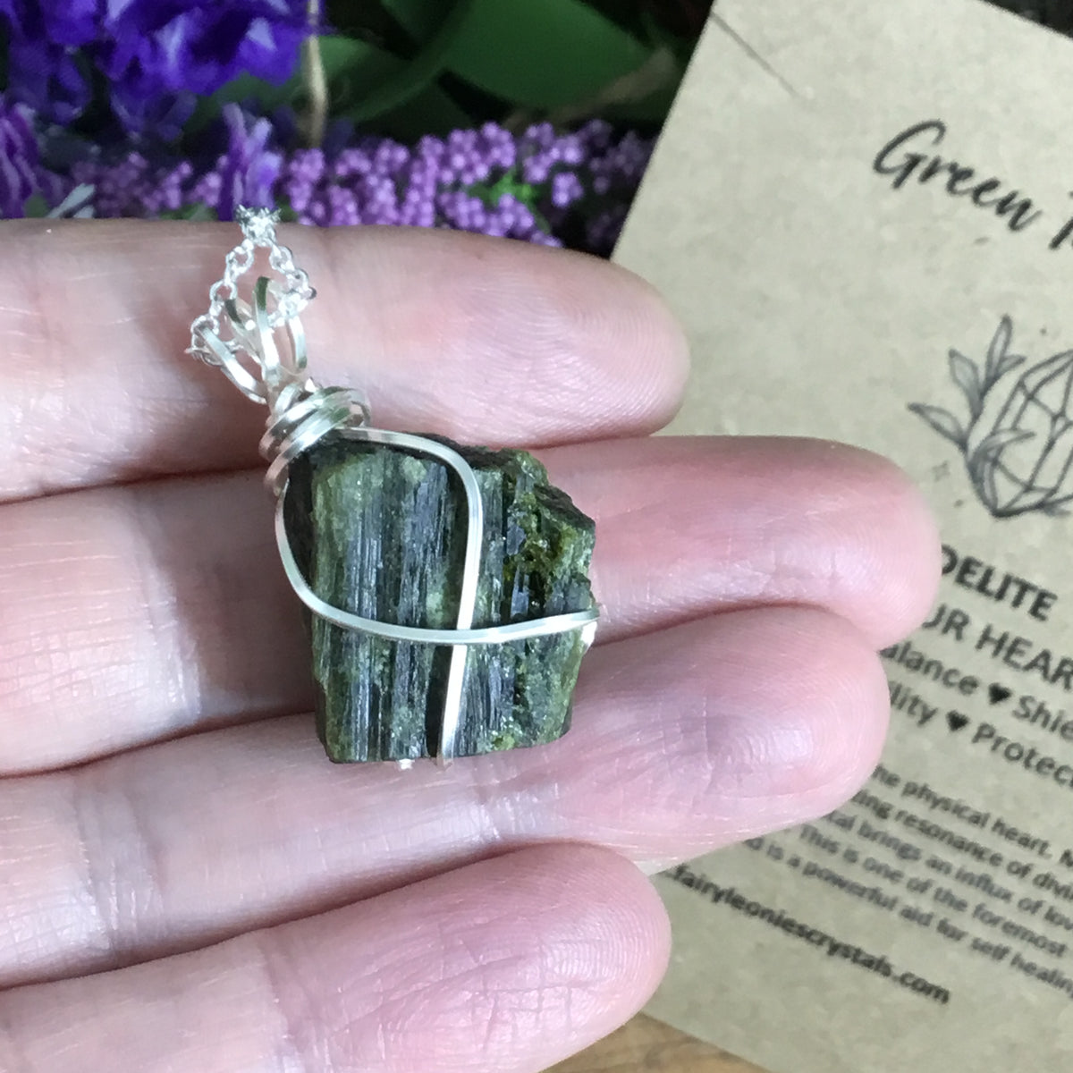 Wearable Energy GREEN TOURMALINE Wire Wrapped Pendant #1