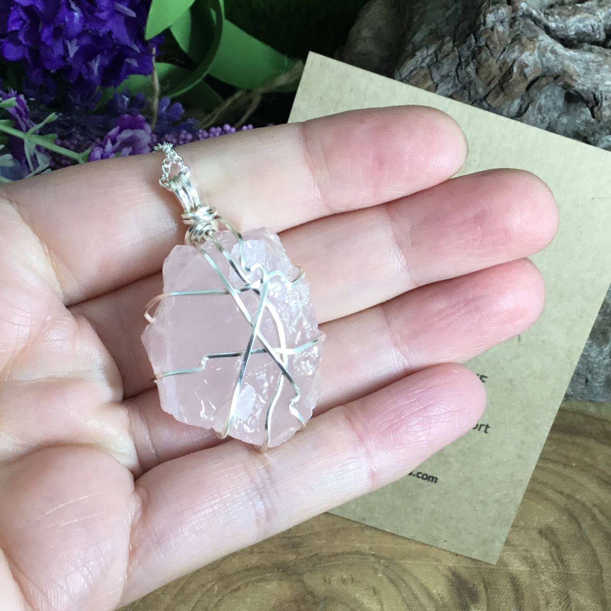 Rose Quartz Wearable Raw Energy Natural Pendant Wire Wrapped Necklaces
