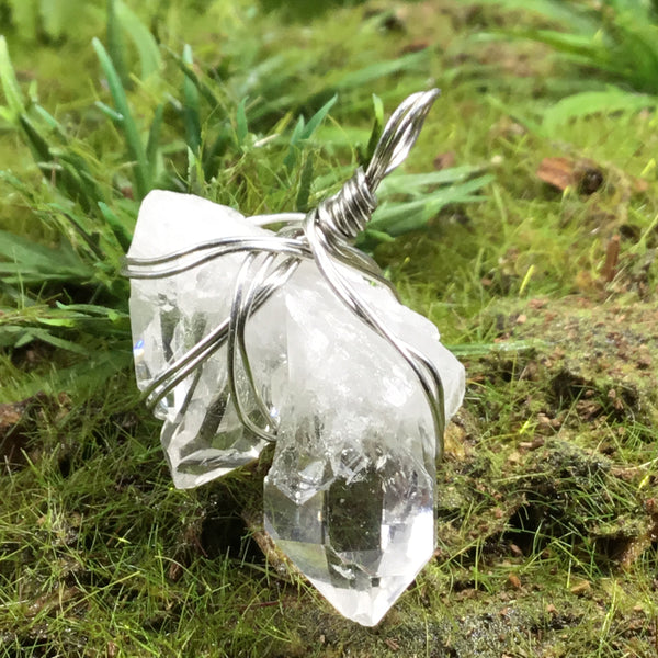 WEARABLE ENERGY- Wire Wrapped Australian Clear Quartz mini Cathedral Cluster pendant necklace #2