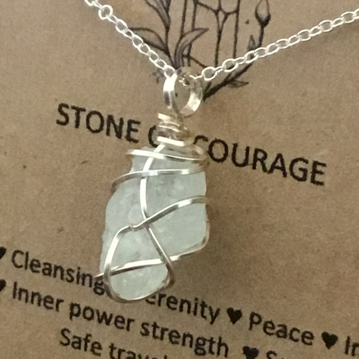 Raw Aquamarine Wire Wrapped Pendant Necklace 003