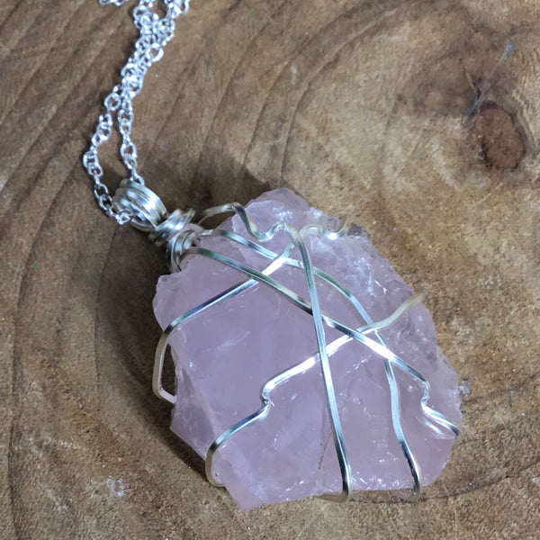 Rose Quartz Wearable Raw Energy Natural Pendant Wire Wrapped Necklaces