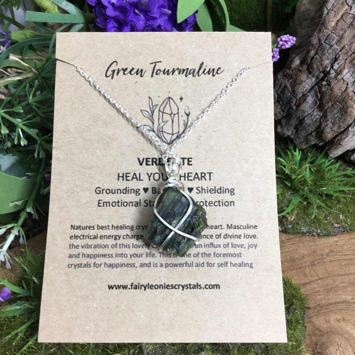 Wearable Energy GREEN TOURMALINE Wire Wrapped Pendant #1