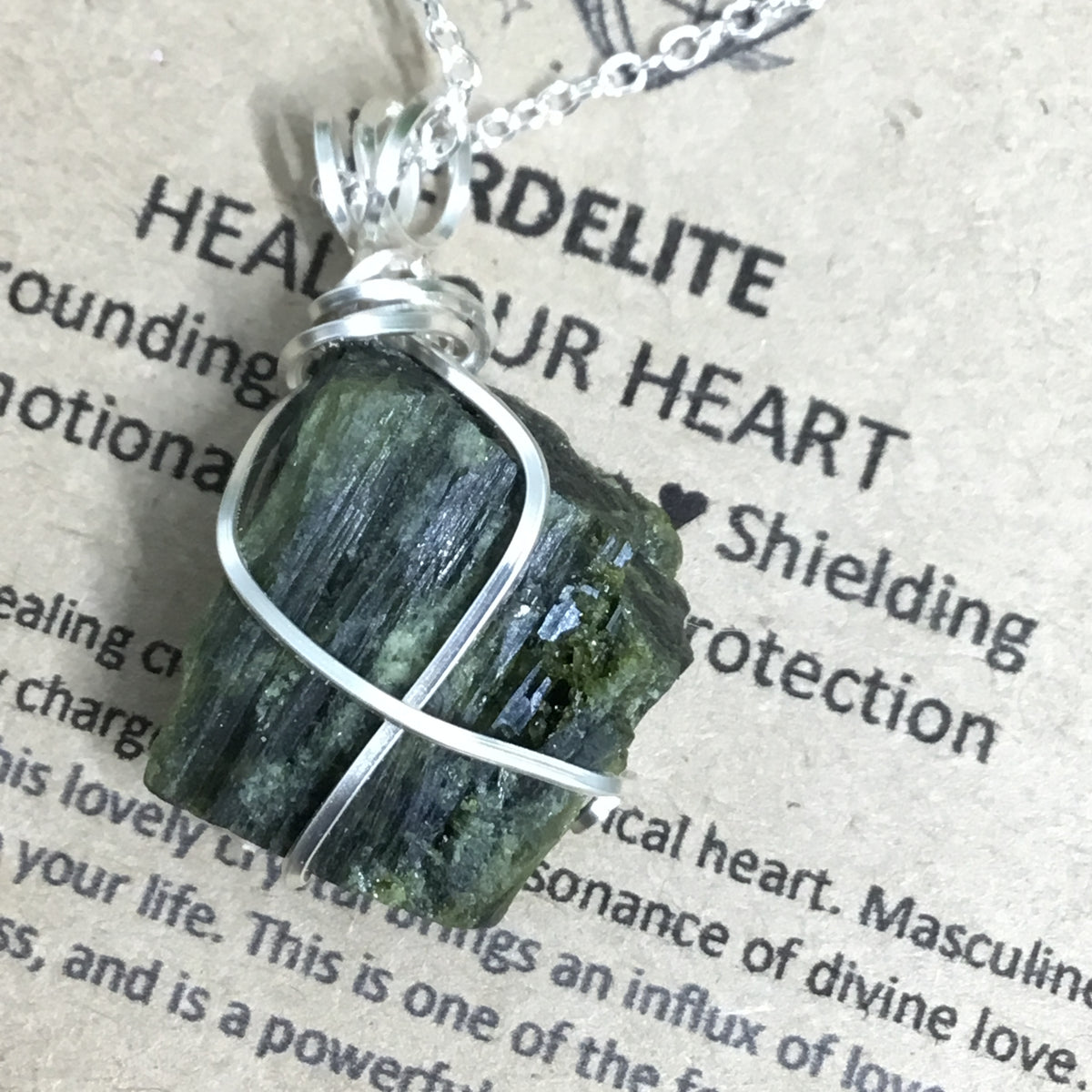 Wearable Energy GREEN TOURMALINE Wire Wrapped Pendant #1