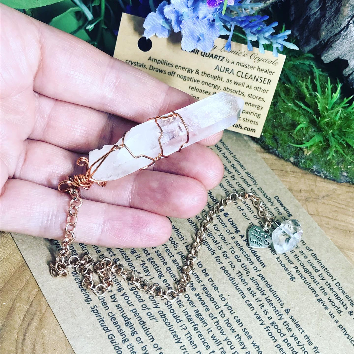 Clear Quartz hand wrapped  pendulum. Divination - Energy Work Tool