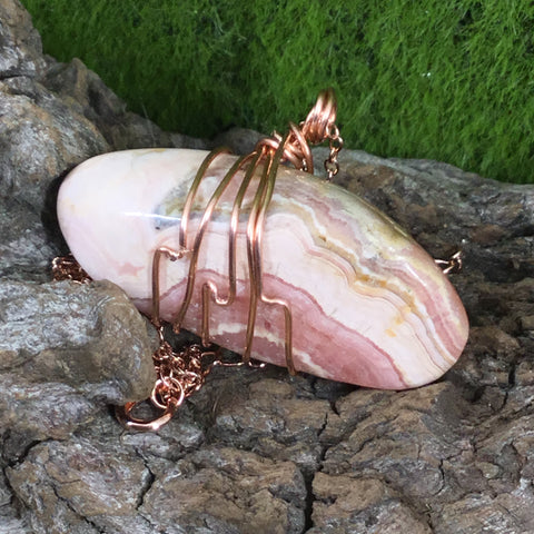 Rhodochrosite copper wire wrapped pendant #2