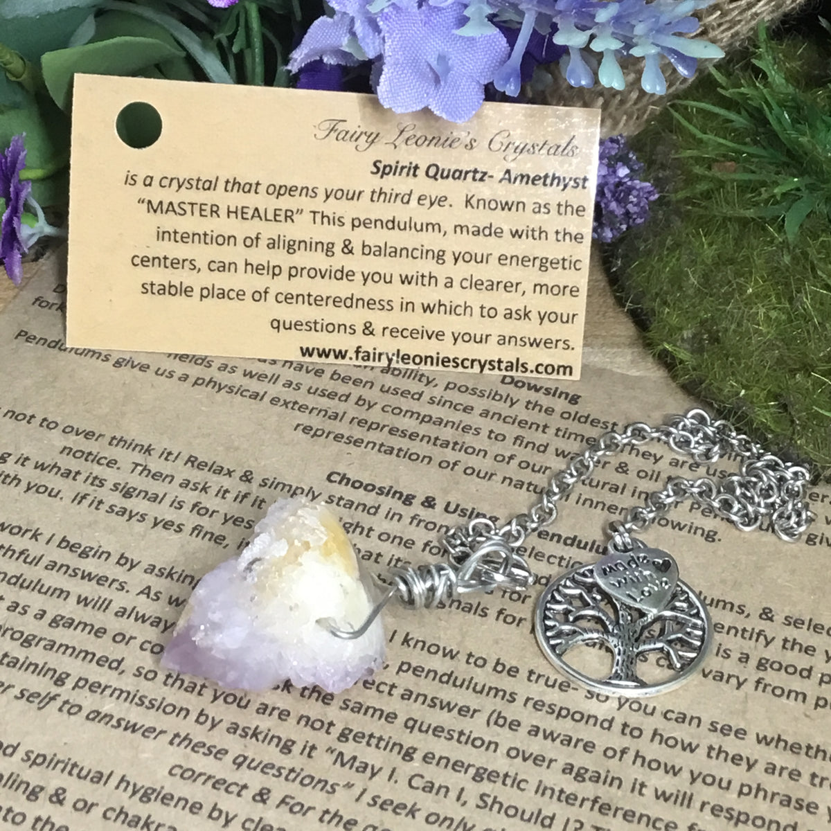 PENDULUM FOR DIVINATION & DE-CLUTTERING - Amethyst Spirit Quartz. Energy Work Tool