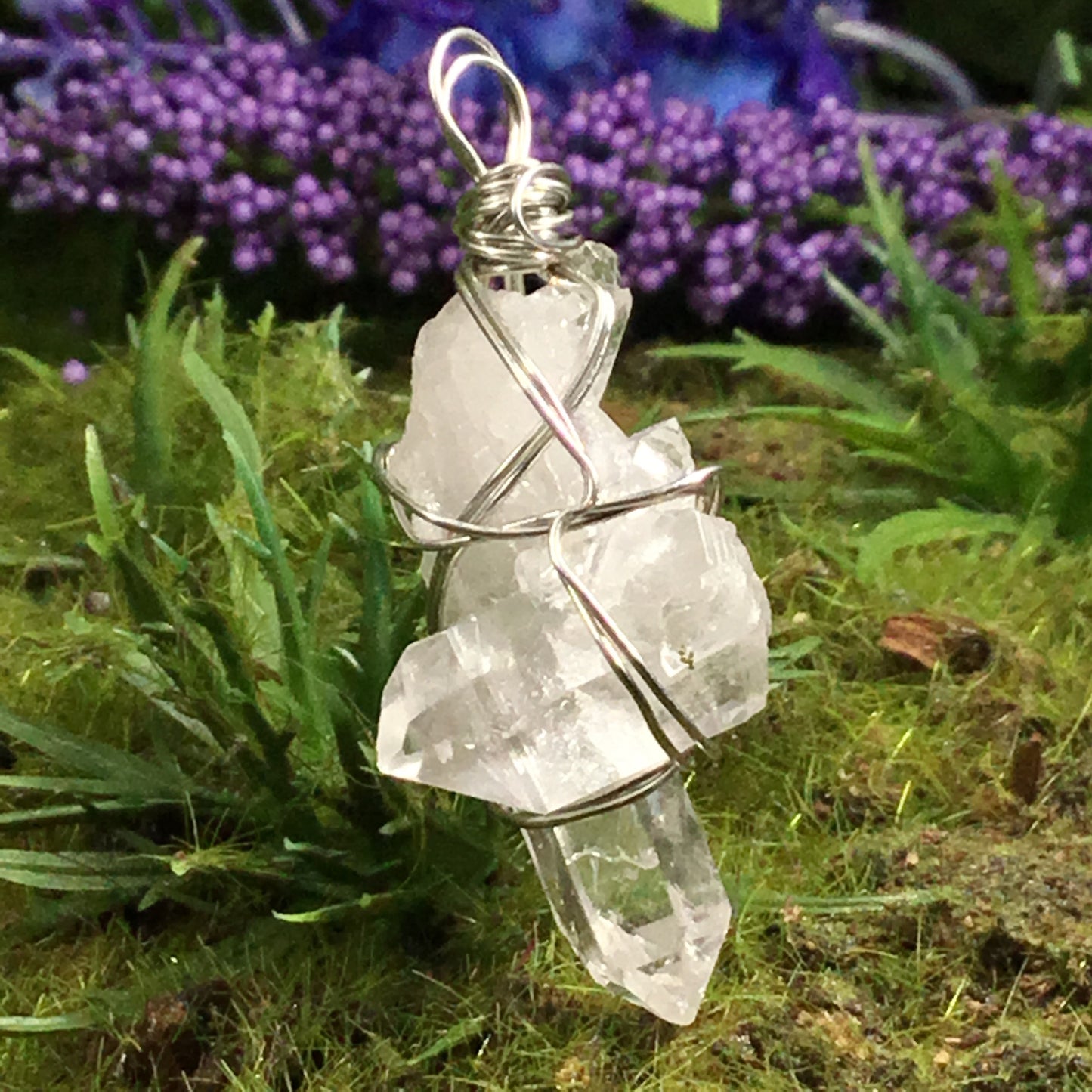 WEARABLE ENERGY- Wire Wrapped Australian Clear Quartz mini Bridge Cluster pendant necklace #3