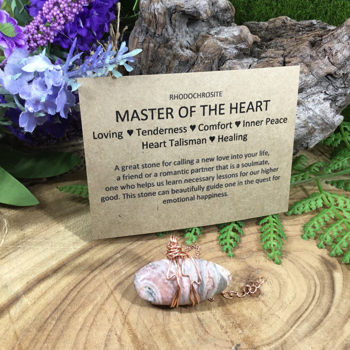 Rhodochrosite copper wire wrapped pendant
