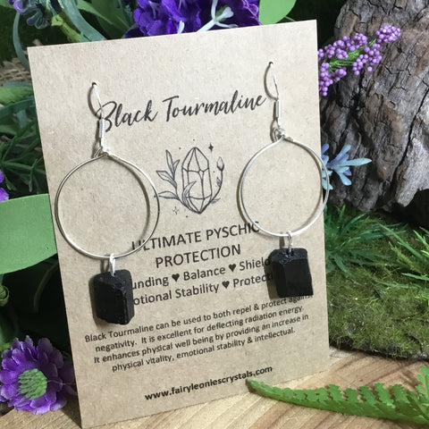 CRYSTALS FOR PROTECTION and PURIFICATION Raw Tourmaline Earrings